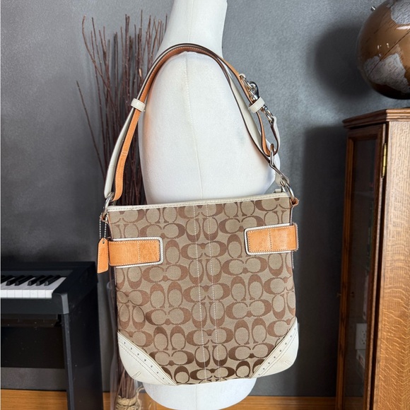 Coach Brown and Tan Signature Shoulder Bag - Picture 1 of 12